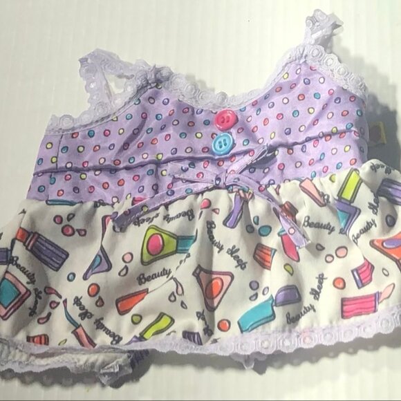 Build-A-Bear Pajama Set "Beauty Sleep" Top Shorts Bunny Slippers Purple/White OS - Picture 5 of 9